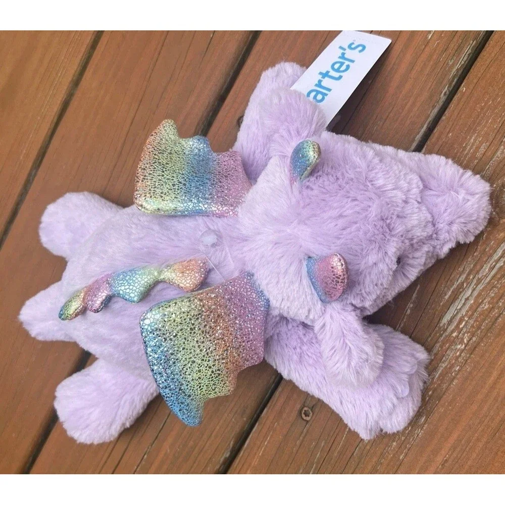 Carters Purple Dragon Plush Soft Baby Lovey Rainbow Wings Stuffed Animal New